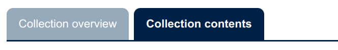 Screenshot of a collection overview and contents tabs.